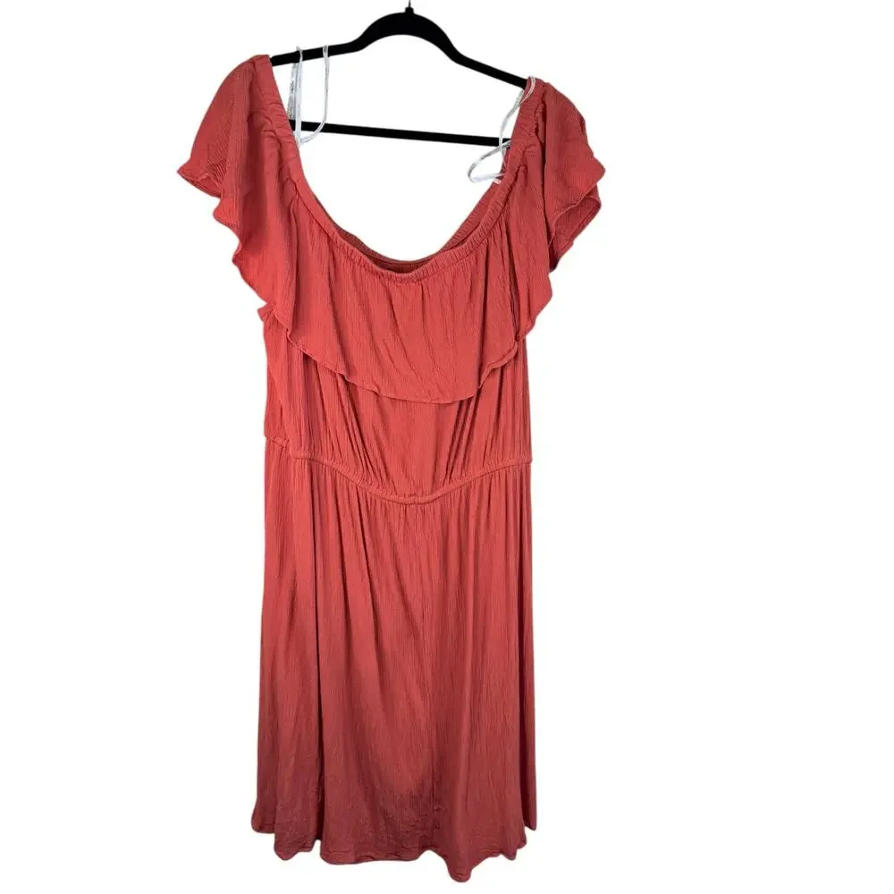 City Chic Off Shoulder Burnt Orange Dress - Size XL/22